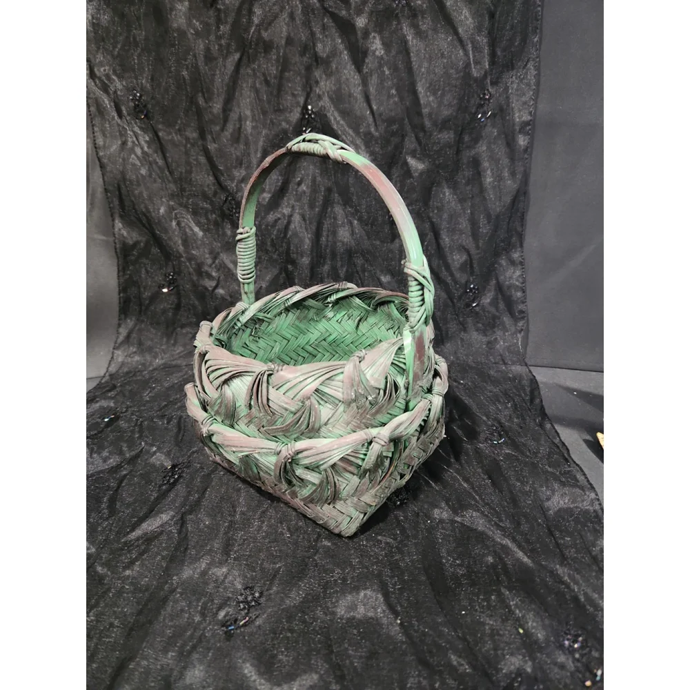 JAPANESE IKEBANA Basket, fancy woven green, 6x6x9.5 in.